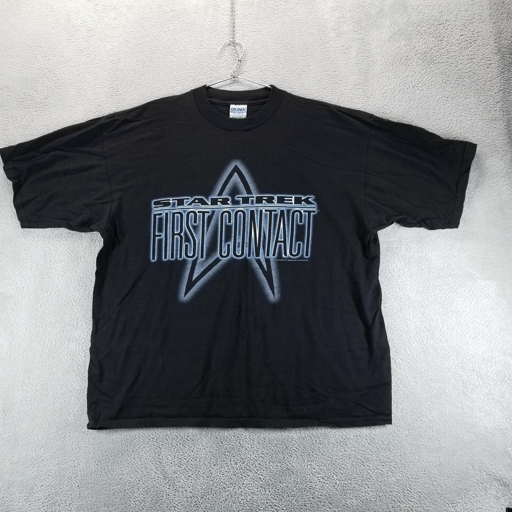 VTG Star Trek Shirt Mens 2XL Black First Contact Sci-Fi Movie 1996 Promo Tee‎